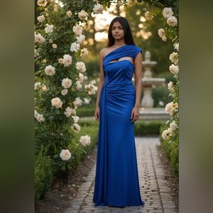 New Miss Ord Elegant One-Shoulder Royal Blue Evening Gown Prom Dress Medium